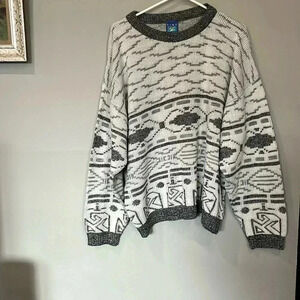 [2XL]Vintage Fine Line Men Aztec Geo  Pattern Knit Men Sweater